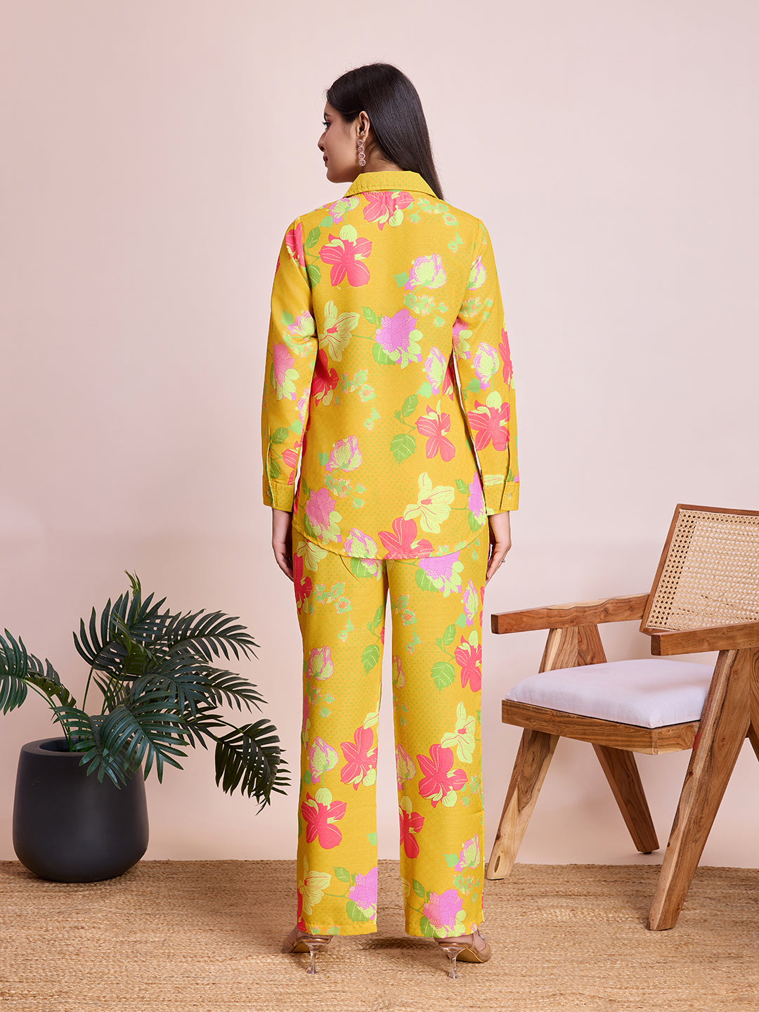 Yellow Floral Digital Print Rayon Slub Cord Set
