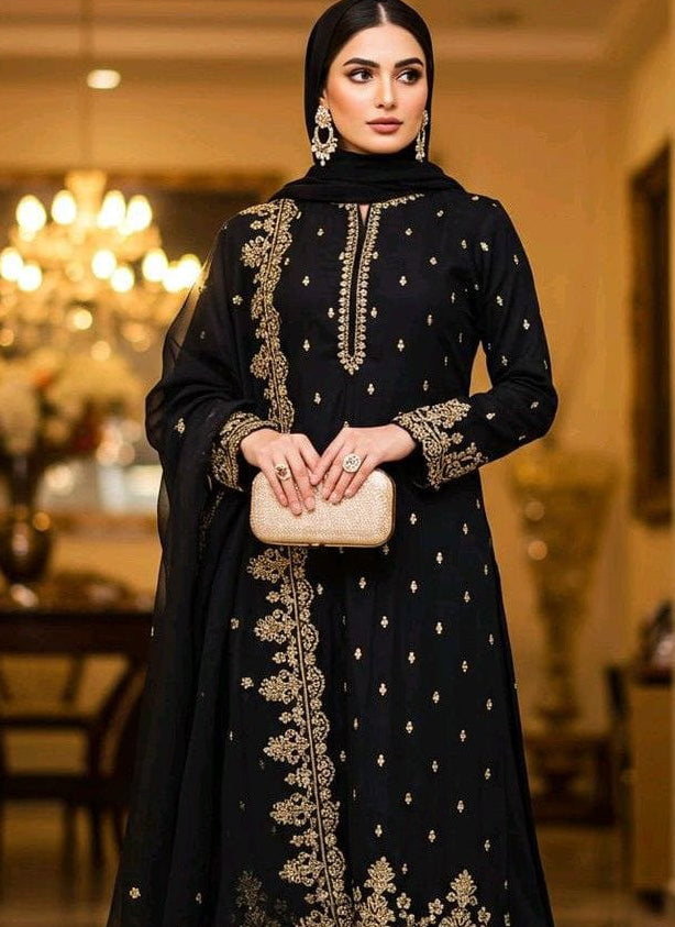 Royal Black Heavily Embroidered Pakistani Suit