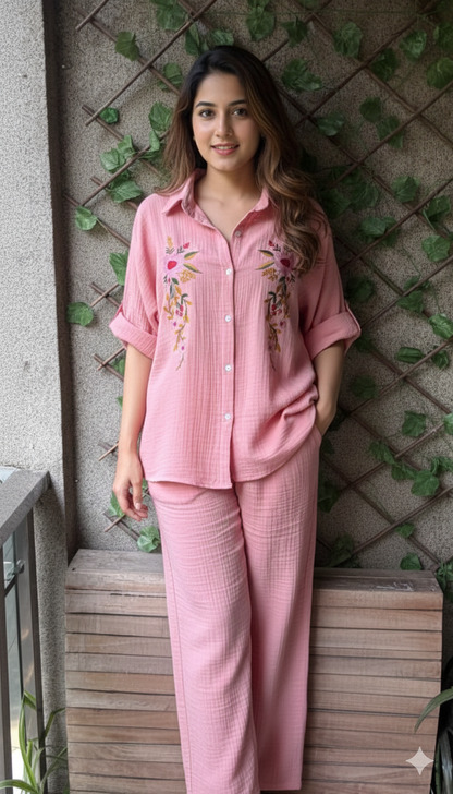 FLOWER EMBROIDERY MUL MUL CORD SETS