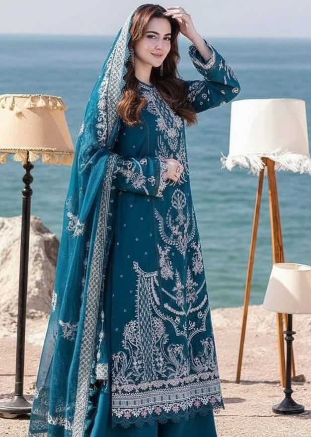 Teal Blue  Palazzo & Dupatta - 3 Piece Festive Suit