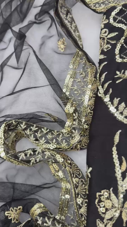 Exquisite Black Velvet Heavy Embroidered Festive Wear Suit with Golden Tilla Work